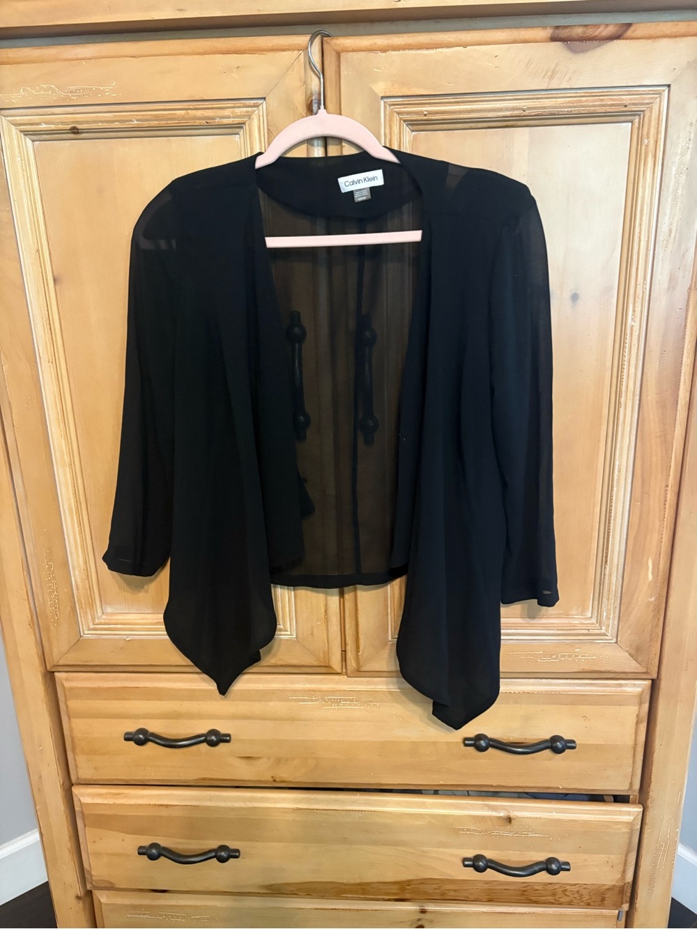 Calvin Klein Black Sheer Draped Open-Front Blazer